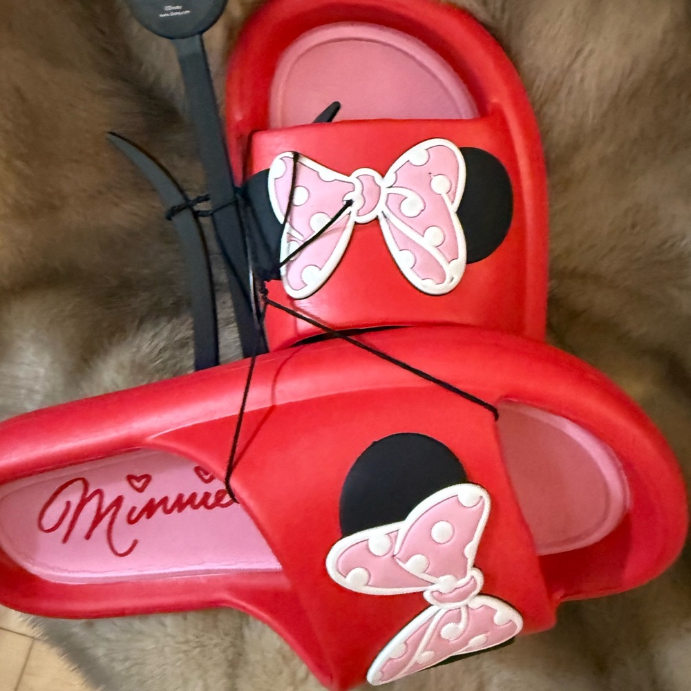 Ladies Red Minnie Bow Slide Sandals